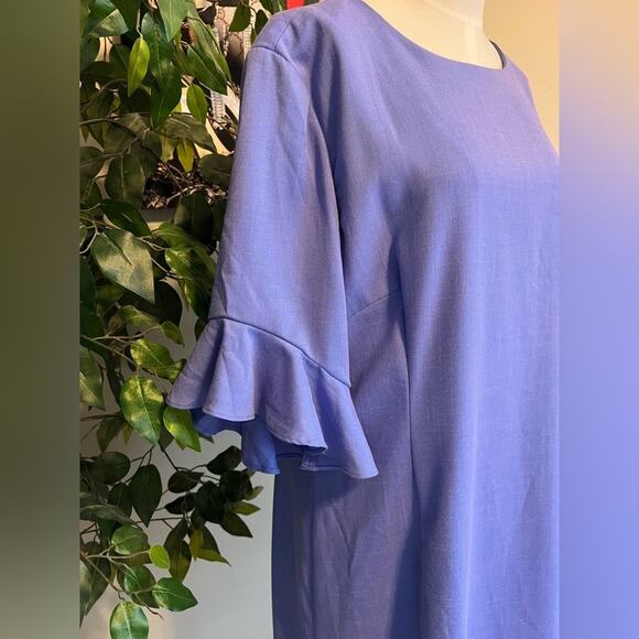 Gianni Bini Womens Ruffle Trumpet Sleeve Blue Work Shift Dress Size XL - Picture 2 of 9